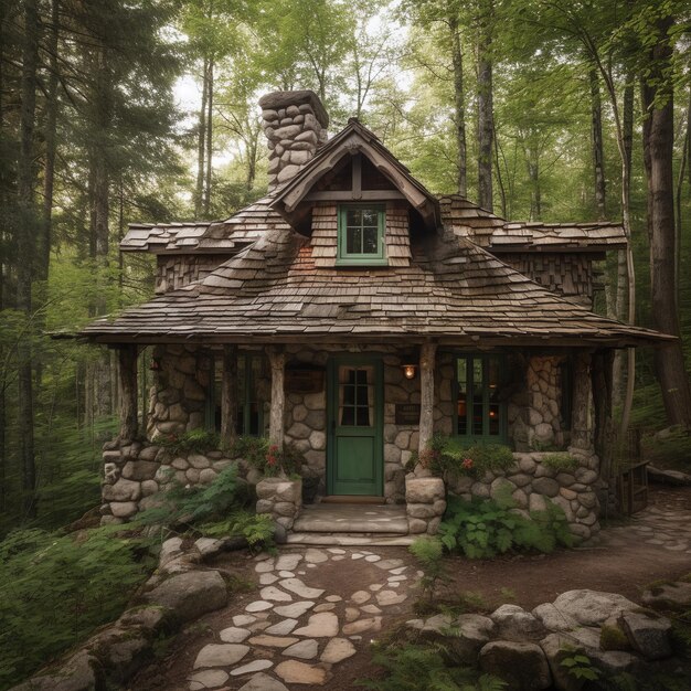 Foto bellissimo paesaggio naturale della foresta casa nella foresta