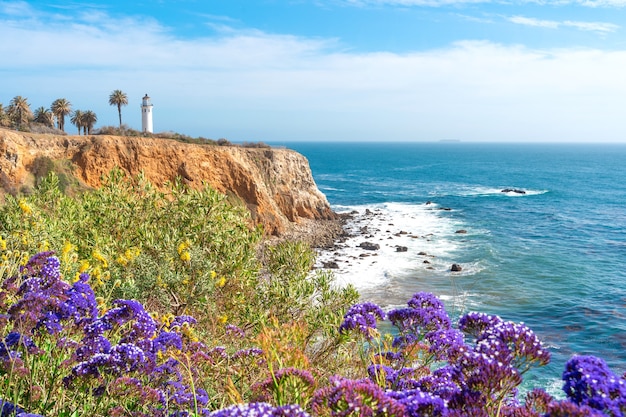 Beautiful natural landscape on the Los Angeles coast at Point Vicente Lighthouse