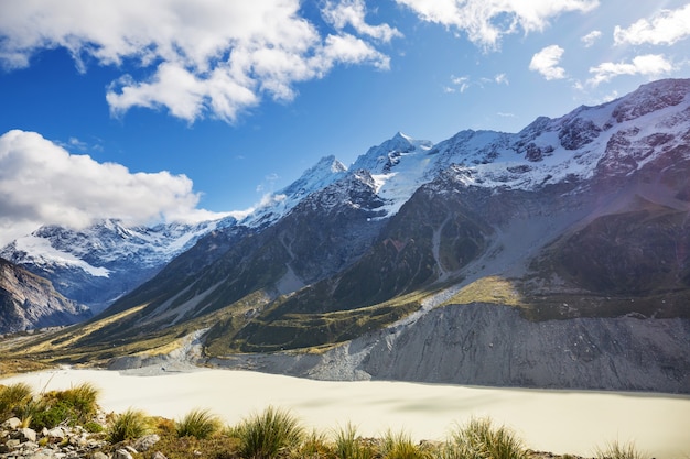 Beautiful natural landscapes in Mount Cook National Park, South Island, New Zealand