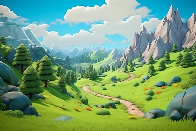 Beautiful natural mountain hill landscape and designed for kids