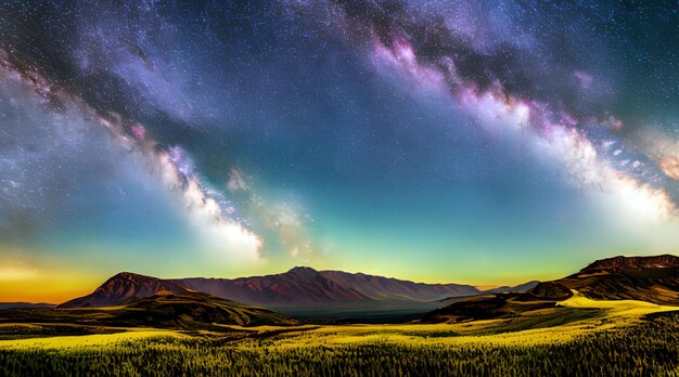 Beautiful natural scenery and beautiful galaxy in the sky