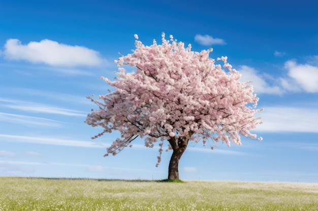 Beautiful natural scenery featuring a cherry tree In the spring cherry trees are planted In the