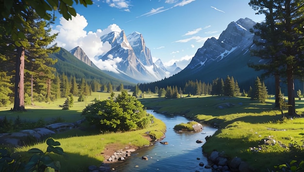 Beautiful natural scenery of forests and mountains for wallpaper