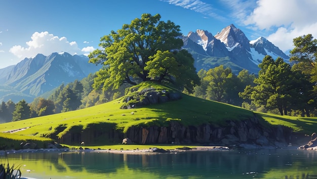 Beautiful natural scenery of forests and mountains for wallpaper