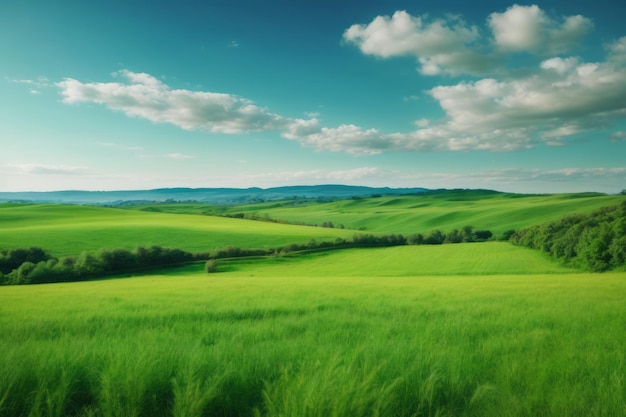 Photo beautiful natural scenery of green fields with clear sky