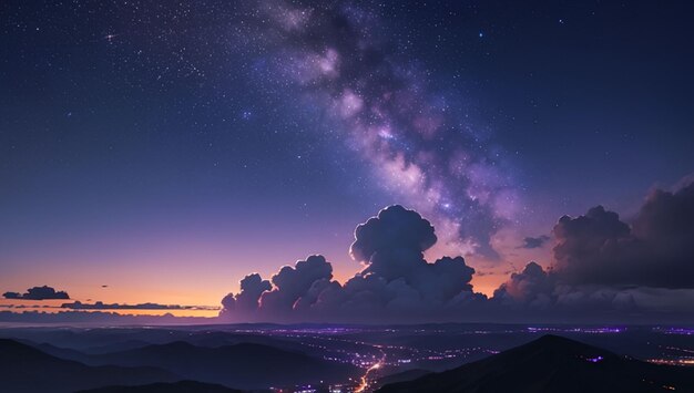 美しい自然の風景と神秘的な紫の天の川