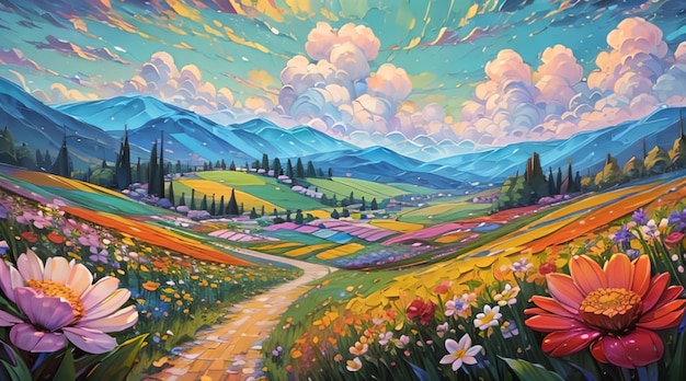 Beautiful natural scenery painting art style