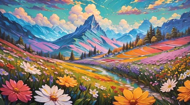 Beautiful natural scenery painting art style