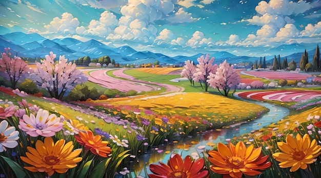 Beautiful natural scenery painting art style