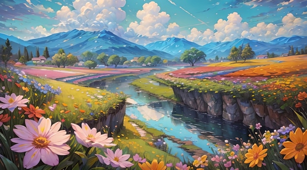 Beautiful natural scenery painting art style