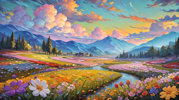 Beautiful natural scenery painting art style