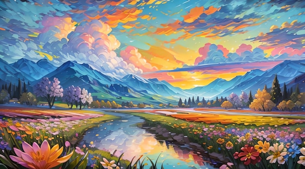 Beautiful natural scenery painting art style