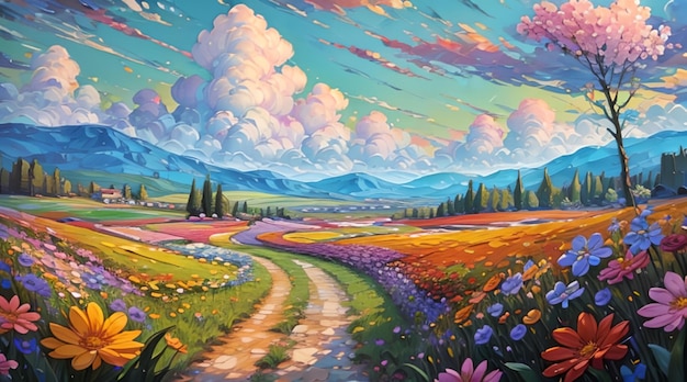 Beautiful natural scenery painting art style