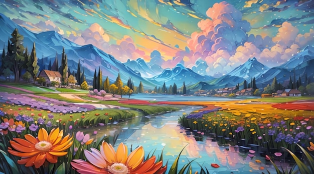 Beautiful natural scenery painting art style
