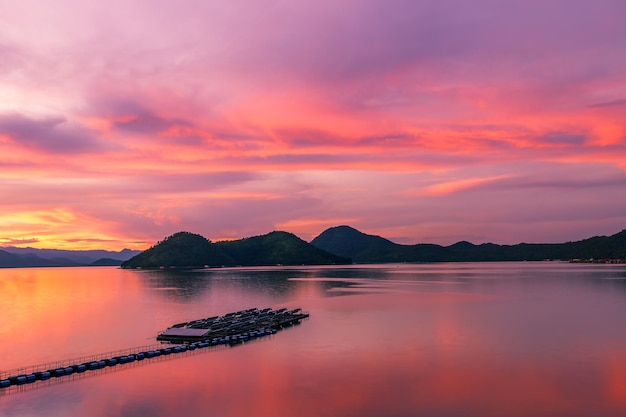 Beautiful natural view in the sunset at Srinakarin Dam Kanchanaburi, Thailand