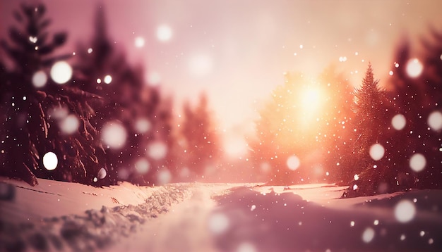 Beautiful natural winter defocused blurry background image with forest Generate Ai