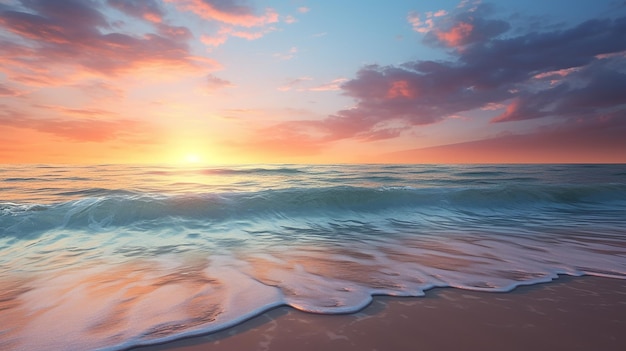 Foto bellissima natura sullo sfondo scena dell'alba con la prima luce sulla spiaggia