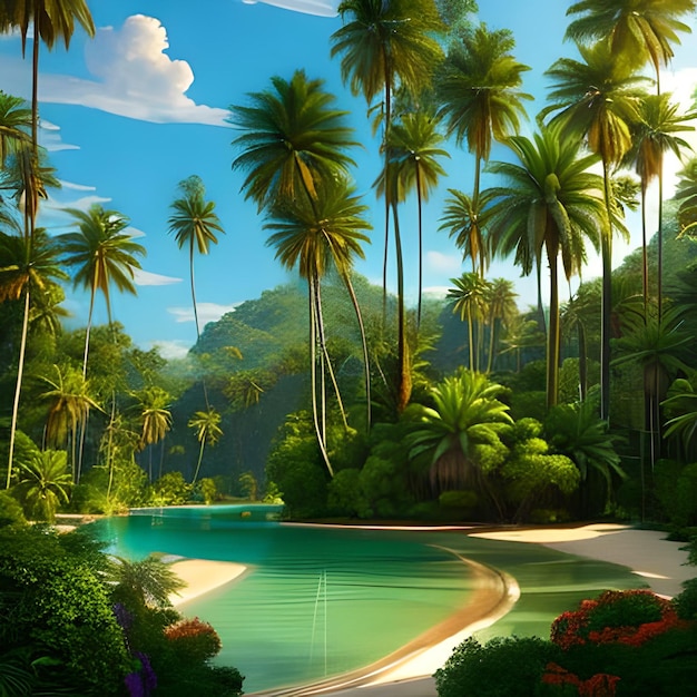 Фото Красивая природа фоны леса и пальмы с озером