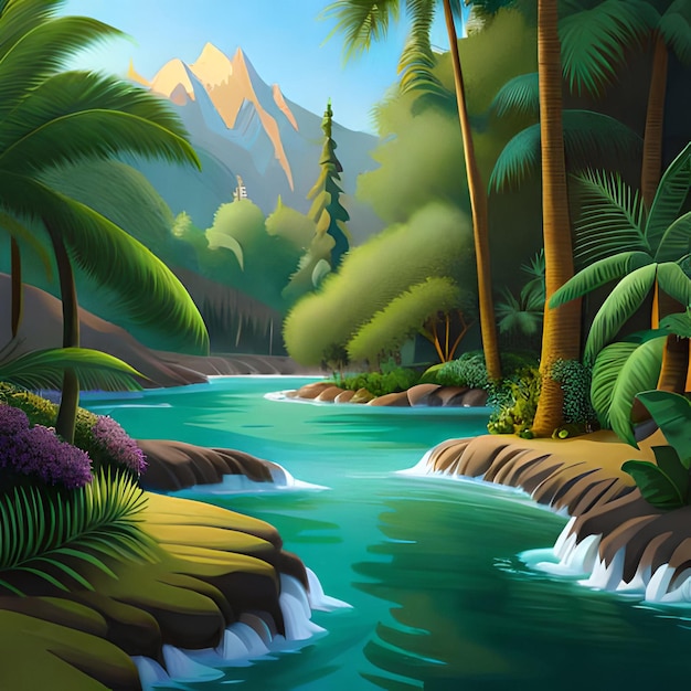 Beautiful nature backgrounds forests and palm trees with the lake