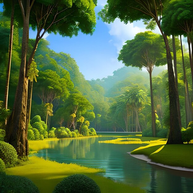 Beautiful nature backgrounds forests and palm trees with the lake