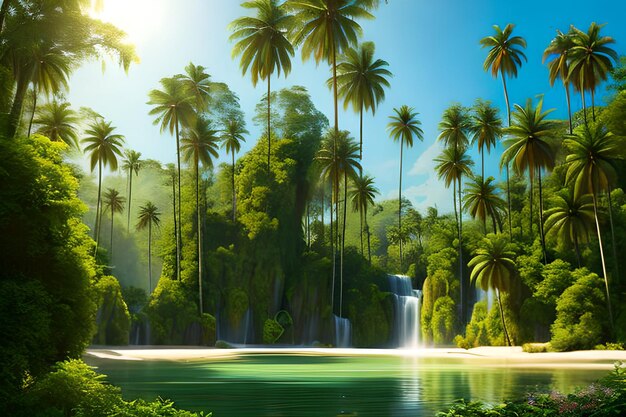 Beautiful nature backgrounds forests and palm trees with the lake