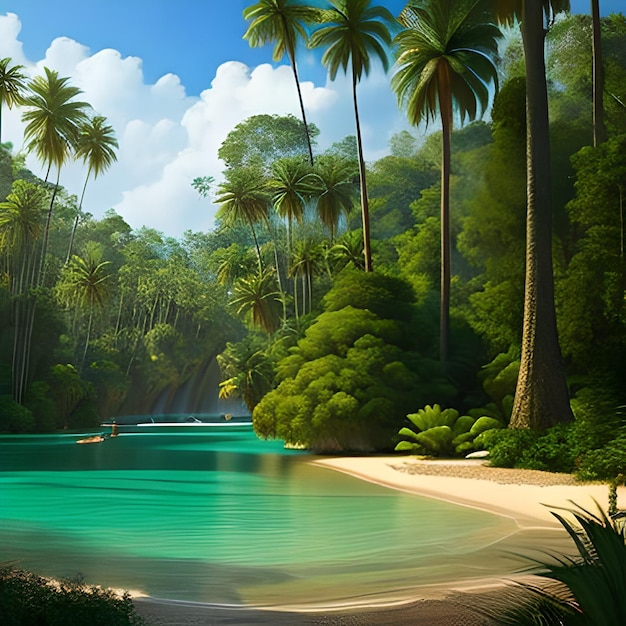 Beautiful nature backgrounds forests and palm trees with the lake