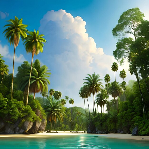 Beautiful nature backgrounds forests and palm trees with the lake