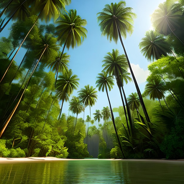 Photo beautiful nature backgrounds forests and palm trees with the lake