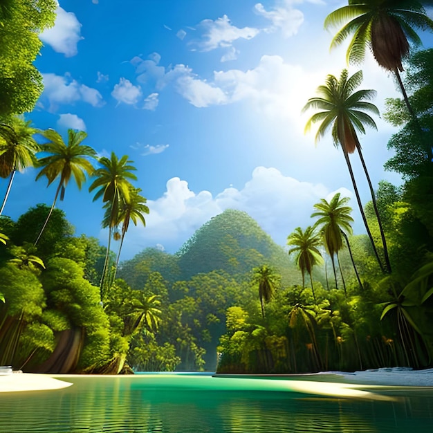 Beautiful nature backgrounds forests and palm trees with the lake