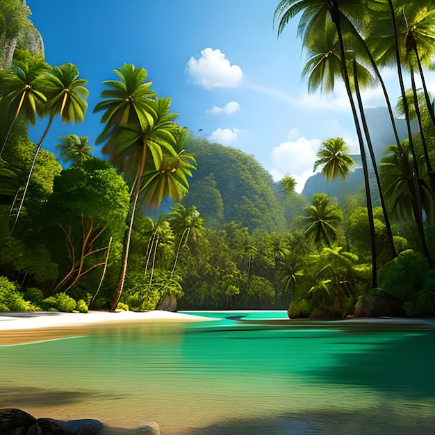 Photo beautiful nature backgrounds forests and palm trees with the lake