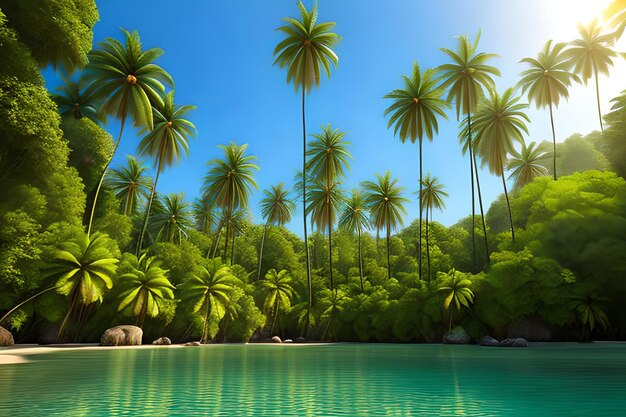 Beautiful nature backgrounds forests and palm trees with the lake