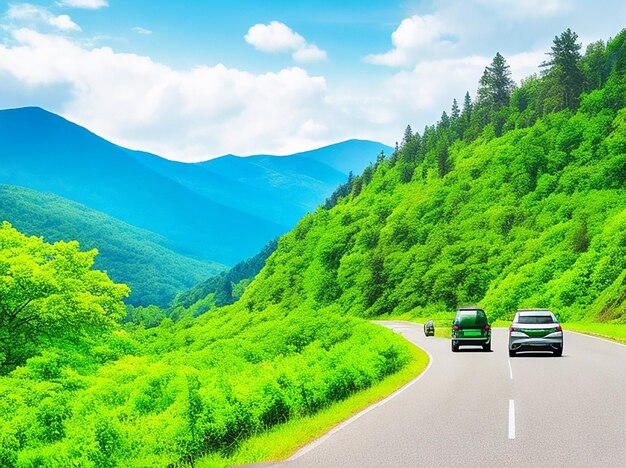 Beautiful nature on both sides of the road hyundai