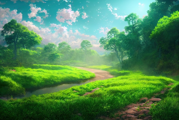 Beautiful Nature Environment in Ghibli Art Style