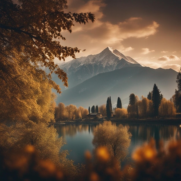 красивая природа озеро лес гора обои фоновое изображение