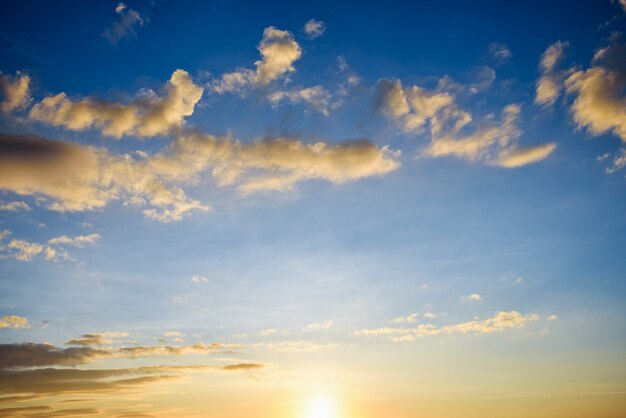 Beautiful nature landscape of the colorful sky during the sunrise at the horizon for background