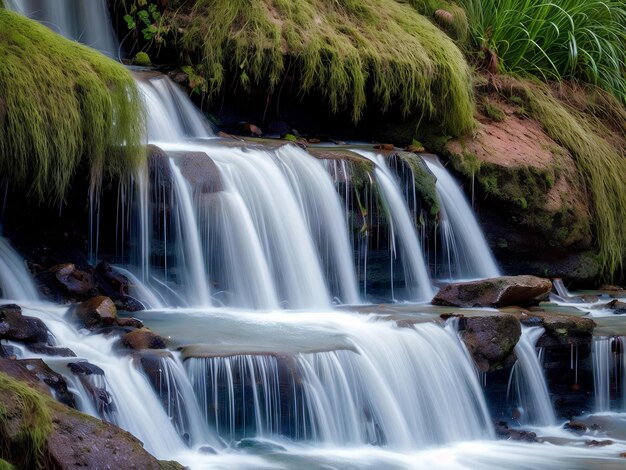 Beautiful nature landscape view of creek waterfall in the forest