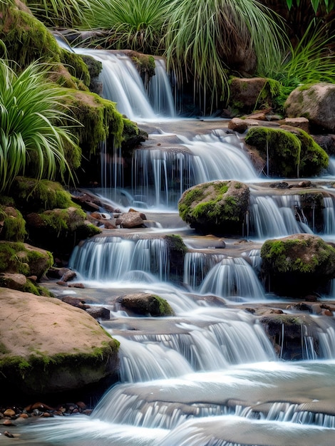 Beautiful nature landscape view of creek waterfall in the forest