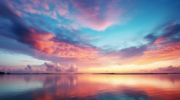 夕暮れ時の地平線の雲と広い海の美しい自然の風景