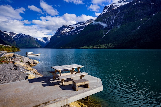 Beautiful Nature Norway natural landscape. lovatnet lake.