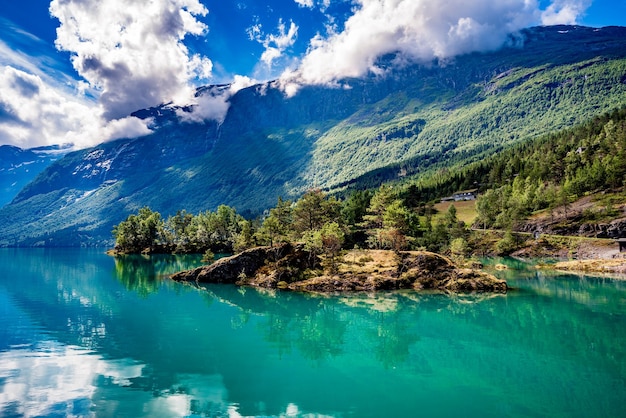 Beautiful nature norway natural landscape. lovatnet lake