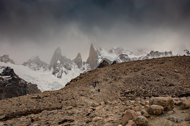 Beautiful nature of Patagonia. Fitz Roy trek, view of Andes mountains, Los Glaciers National Park, E