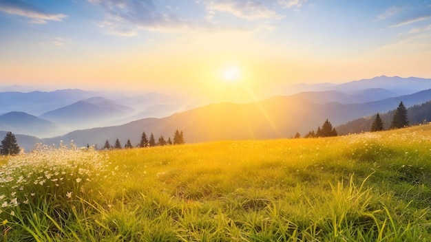 Photo beautiful nature scene with grass and flowers