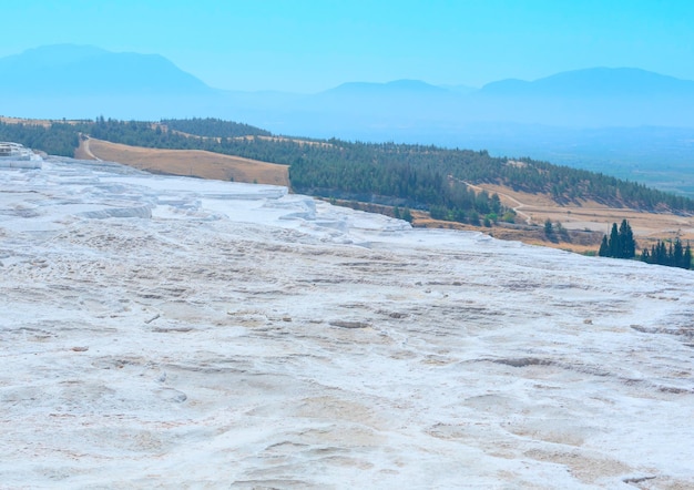 Beautiful nature scene with thermal water on white limestone
terracessoft selective focus health and wellness concept beauty of
nature