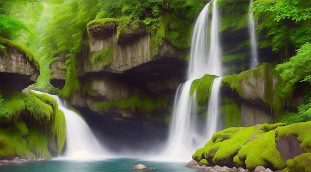 Beautiful nature scene with waterfall in forest