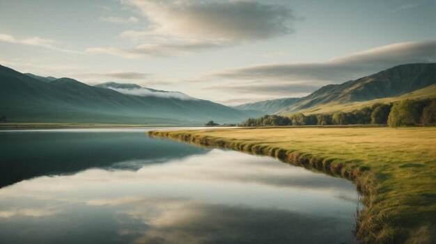 Photo beautiful nature scenery green landscapes beside lakes view