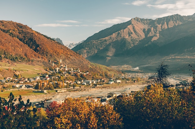 Beautiful nature scenic of small town in Svaneti region of Georgia.