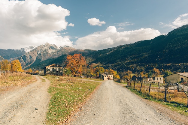 Beautiful nature scenic of small town in Svaneti region of Georgia.