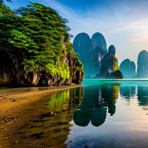 Photo beautiful nature of thailand james bond island reflection