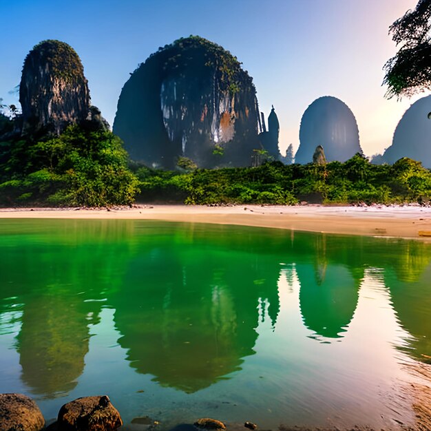 Photo beautiful nature of thailand james bond island reflection