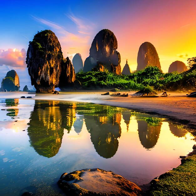 Beautiful nature of Thailand James Bond island reflection